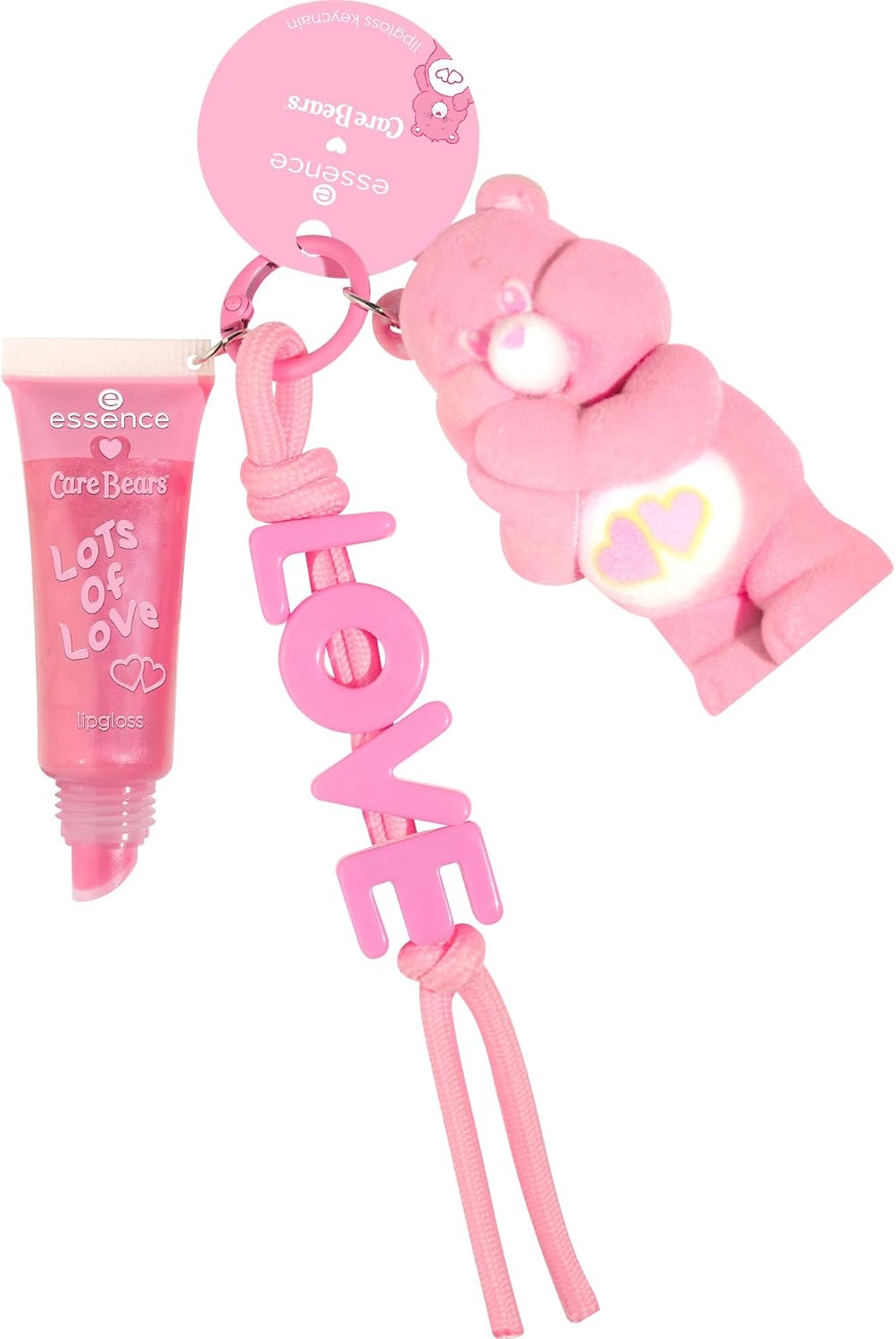 essence Care Bears lip gloss keychain 02 Lots Of Love: tube with applicator, bear and LOVE cord
